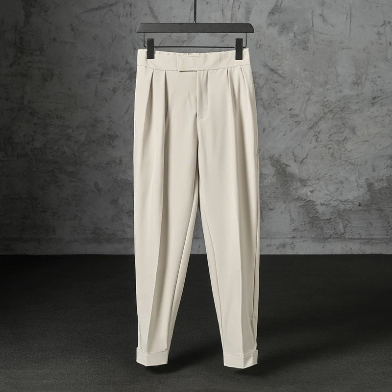 Threebooy  New Japanese Retro Velcro Male Suit Pants Light Luxury Straight Draped Business Casual Pants Premium Slim Elegant Ninth Trousers