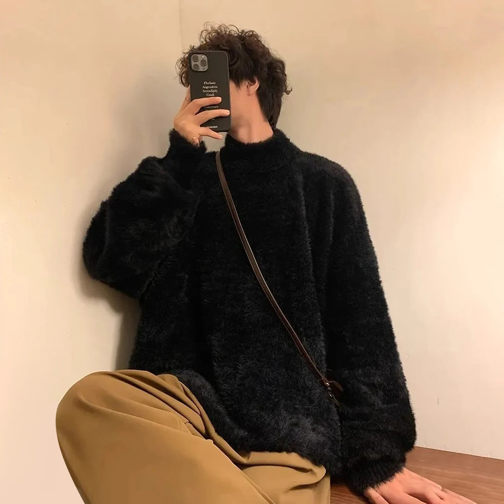 Threebooy  American Street Fashion Trend Y2k Stand Collar Sweater Men Spring Autumn New Style Trend Retro High-End Knitted Sweater