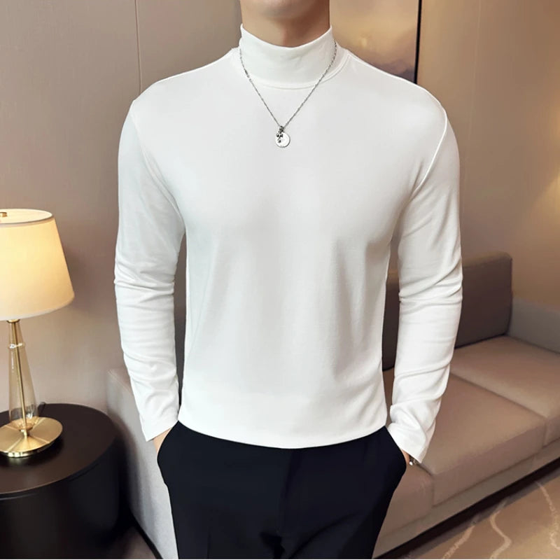 Threebooy Clothing Men's High-neck Long Sleeve T-shirts/Male Slim Fit High Business Business High Neck Casual T-shirts 4XL-M