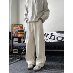 Threebooy  Winter Thicken Beige Pants Men Warm Fashion Thick Casual Pants Men Streetwear Korean Loose Wide Leg Pants Mens Trousers M-3XL