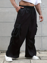 Threebooy  plus Size Men's Workwear Wide Leg Pants Loose 100% Polyester Casual Street Fashion