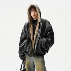 Threebooy Autumn Winter High-end Winter Jacket New Style Fur Double-sided Integrated Leather Handsome Imitation Leather Fashion Jacket Men