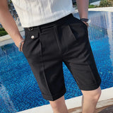 Threebooy  Summer Thin Mens Shorts Fashion Business Casual Dress Suit shorts Male England Straight Streetwear Five Points Pants 29-36