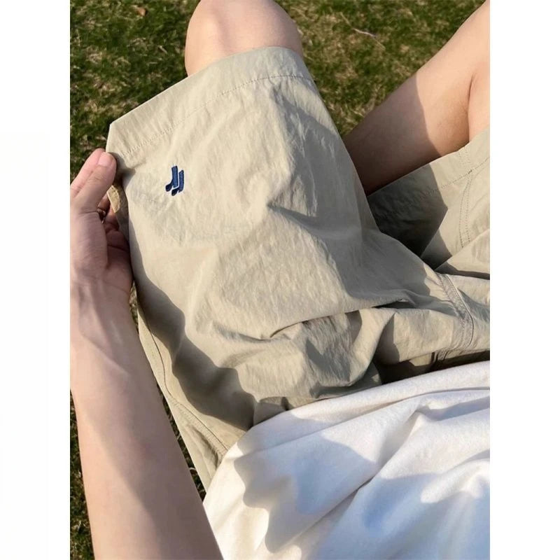 Threebooy  American Sports Shorts High Waist Wide-leg Five-leg Pants Japanese Fashion Trend Casual Loose Summer Thin Black Pants Aesthetic