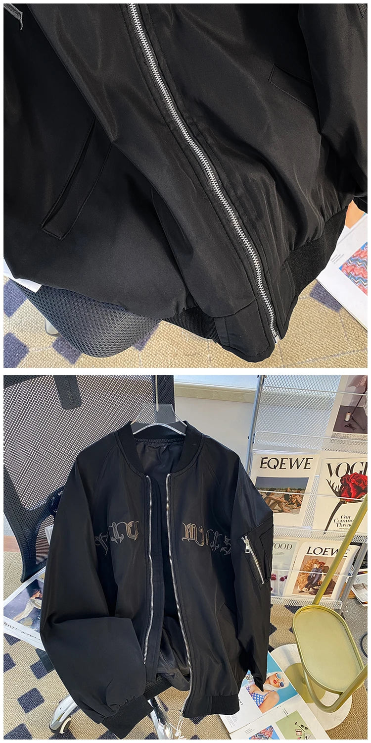 Threebooy American Casual Jacket Vintage Letter Embroidery Bomber Jacket Men's Spring Autumn High Street Vibe Casual Baseball Uniform Coat