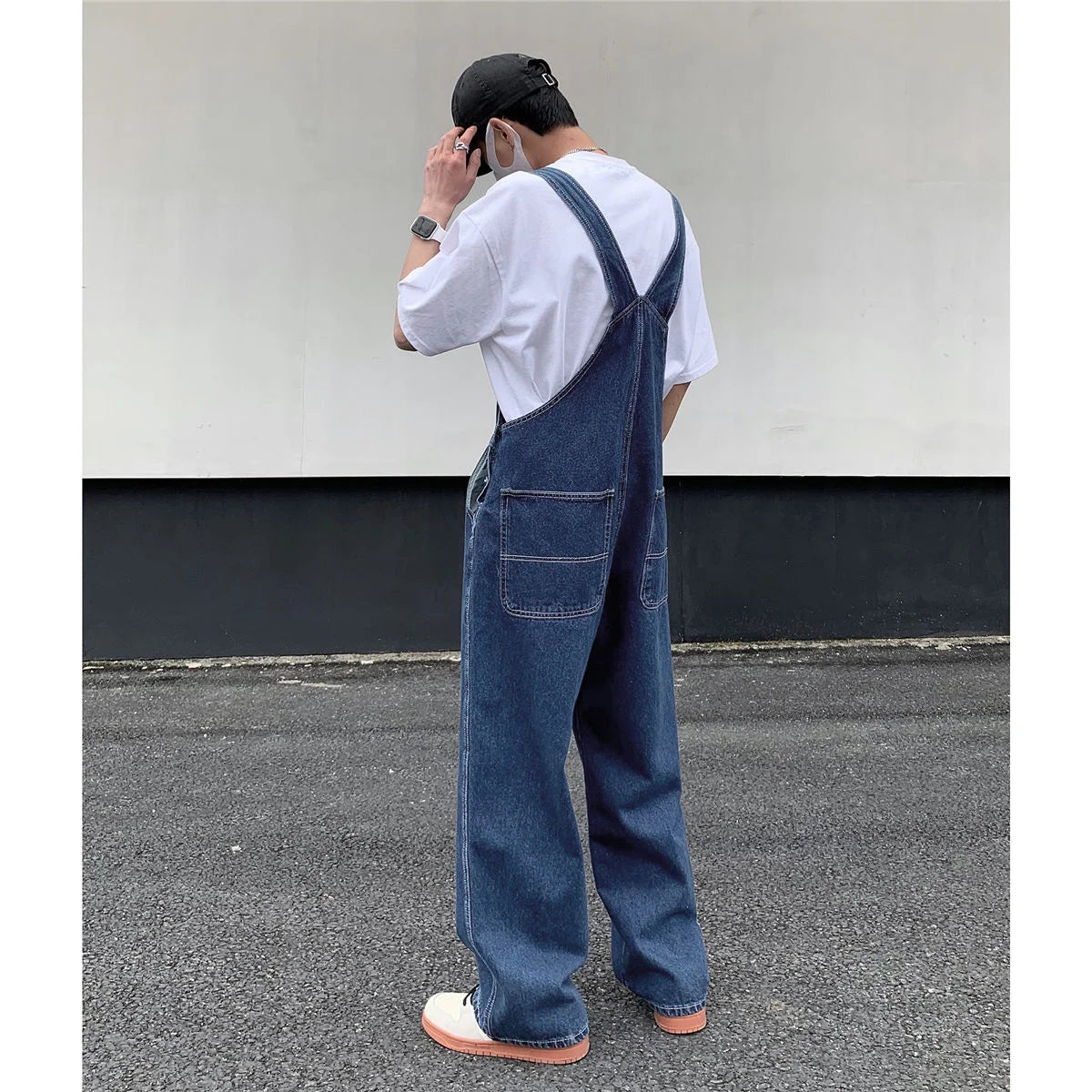 Threebooy Loose Printed Letters Jeans Blue Overalls Men's Oversize Casual Hiphop Straight Wide-leg Pants Four Seasons Work Denim Trousers