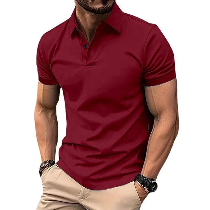Threebooy  Summer Men's Solid Color Polo Shirt Short Sleeve Turn Down Collar Smart Casual Polos Men Streetwear Sports Jogging Tees Tops Man
