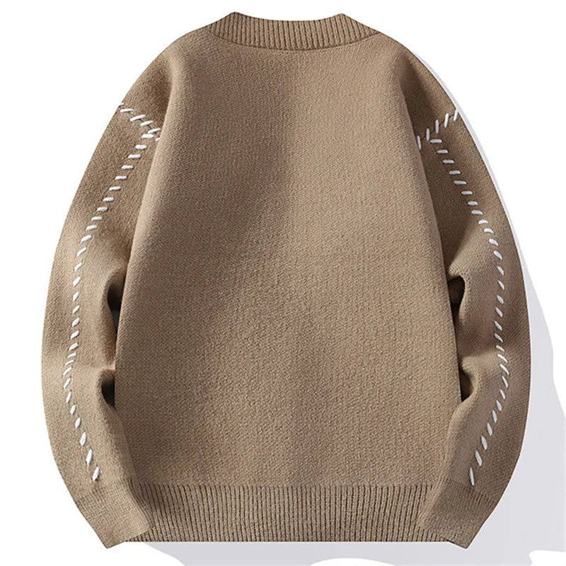 Threebooy Autumn Winter V-Neck Knit Cardigan Men Harajuku Patchwork Loose Knitted Sweater Outerwear Coat Mens Fashion Casual Streetwear