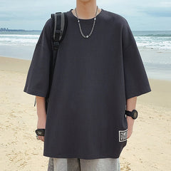 Threebooy Men Round Neck Oversized Streetwear T Shirts 2024 Summer Mens Japanese Fashions Harajuku T-Shirt Male Pure Color Top Tees