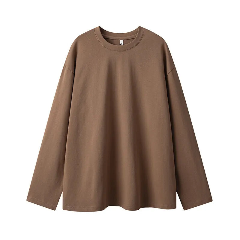 Threebooy  Cotton Long Sleeved T-shirt Men Solid Color Round Neck T Shirt Men Streetwear Loose Casual T Shirt Mens Top Large Size 5XL