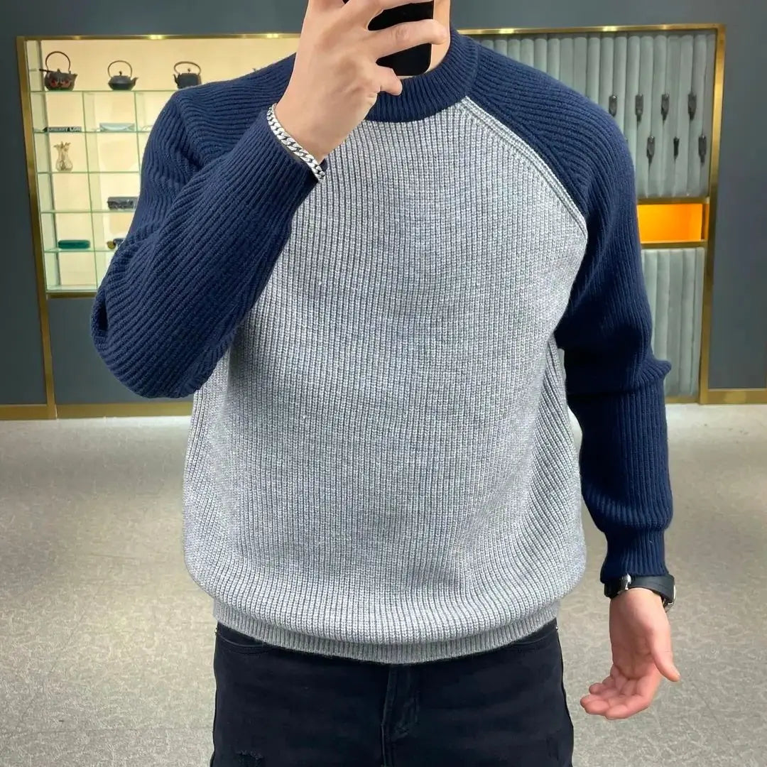 Threebooy American Heavyweight Raglan Winter Contrasting Color Splicing Bottoming Shirt Long-sleeved Loose Round Neck Sweatshirt Sweater