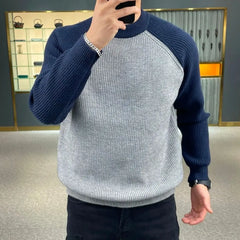 Threebooy American Heavyweight Raglan Winter Contrasting Color Splicing Bottoming Shirt Long-sleeved Loose Round Neck Sweatshirt Sweater