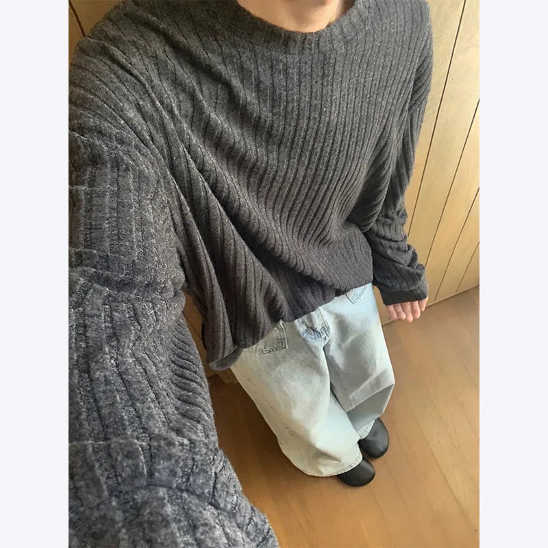 Threebooy  Autumn Long Sleeved T-shirt Men Fashion Casual Striped T Shirt Men Oversize Streetwear Korean Loose Round Neck T Shirt Mens Top