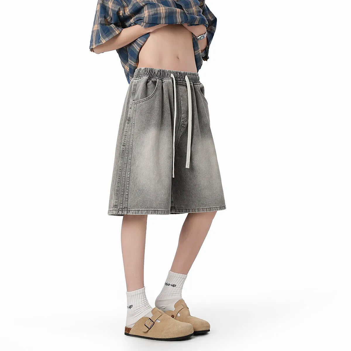Threebooy  Denim Shorts mens Washed Vintage Elastic Waistband Drawstring Solid Summer Hot Selling Casual Wholesale Fashion Trendy Classic