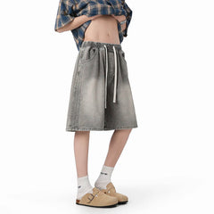 Threebooy  Denim Shorts mens Washed Vintage Elastic Waistband Drawstring Solid Summer Hot Selling Casual Wholesale Fashion Trendy Classic