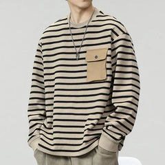Threebooy Men's Striped Long Sleeved T-shirt Men's Trendy T-shirt Men's Hoodie Men's Base Shirt Top