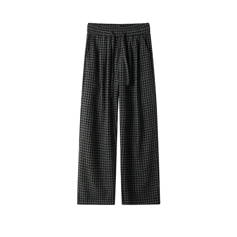 Threebooy Autumn Woolen Pants Men Oversized Fashion Retro Plaid Pants Men Streetwear Hip-hop Loose Wide Leg Pants Mens Vintage Trousers