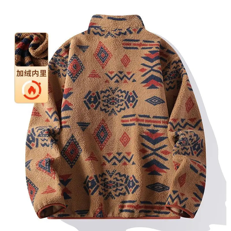 Threebooy Korean Style High-end Stand Collar Sweatshirt Men's Winter Trendy Ethnic Style Plus Velvet Thickened Warm Versatile Top Jacket