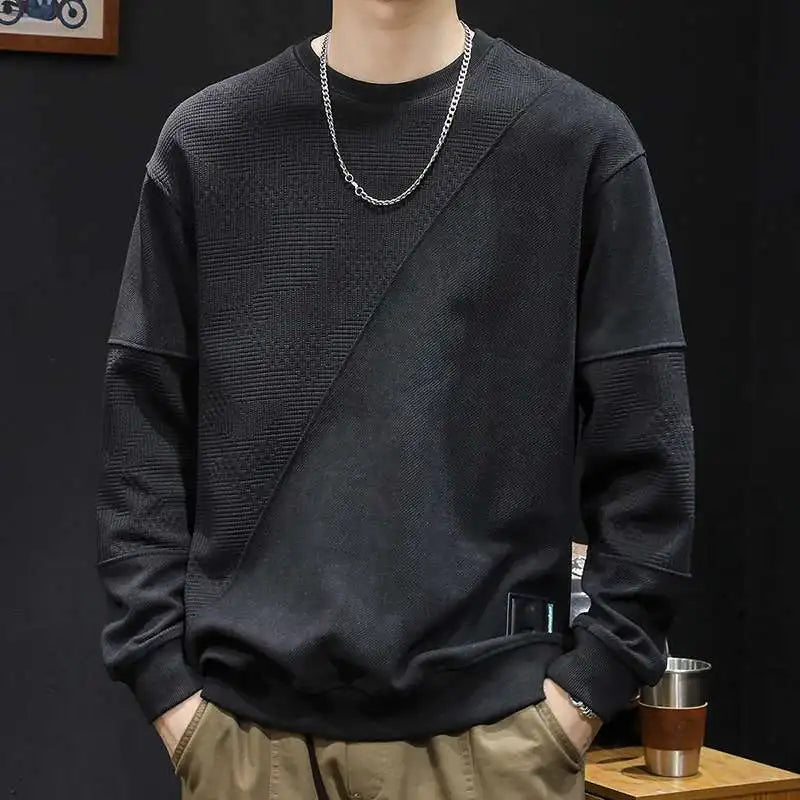 Threebooy Men New Spliced pullover Original Fashionable Solid Color Versatile Casual Long-sleeved Sweatshirts