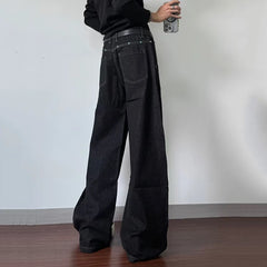 Threebooy  Men Reverse Design Deconstructed Jeans Loose Streetwear Casual Baggy Fit Trendy Edgy Niche Modern Daily Essential
