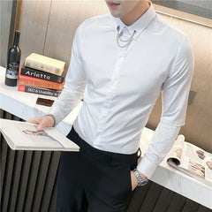 Threebooy High Quality Men Dress Shirt Autumn Long Sleeve Solid Business Slim Fit Shirts Homme Dress Social Casual Shirt