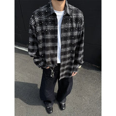 Threebooy  Shirt men fashion 2025 New long sleeve shirts grid loose  Stage performance costumes high quality Star shirt