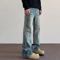 Threebooy Korean Fashion High Street Lightning Ripple Jeans Straight Leg Pants Four Season Classic High-Quality Micro Flared Pants