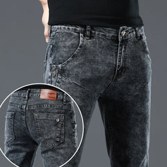 Threebooy  4 Colors Fashion Korean Men Skinny Jeans Nostalgia Snowflake Washed Slim Fit Classic Casual Street Skateboarding Denim Trousers