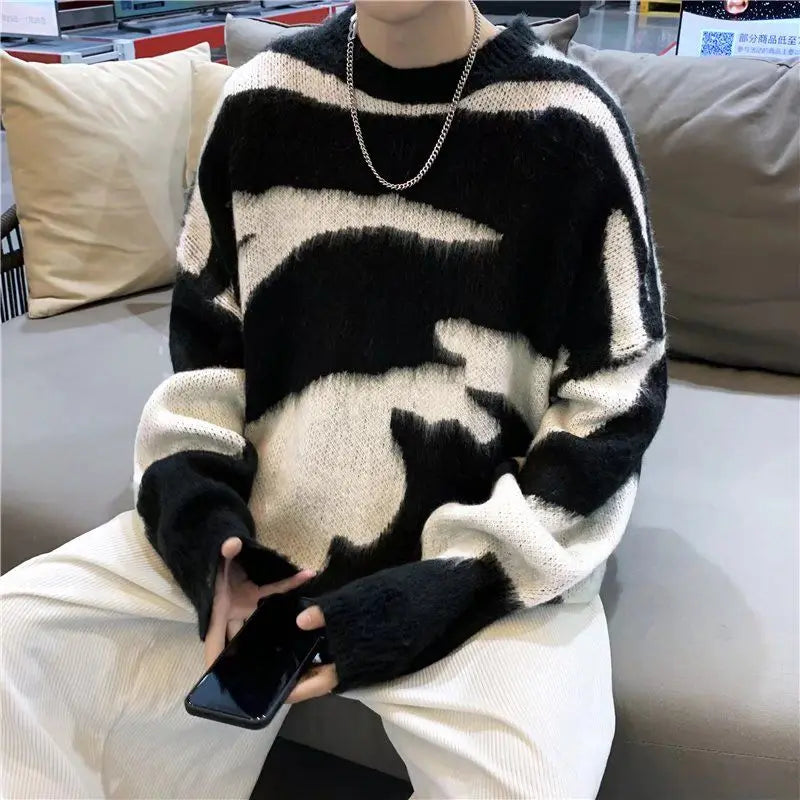 Threebooy Striped Pullovers Hip Hop Men's Harajuku Clothes Design Sweater Personality Knitted Print Women's Korean Fashion Oversize Hip Hop