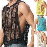 Threebooy Mens Fitness Vest Sleeveless Nightclub Sexy Mesh Transparent Hollow Vest Casual See-Through Fishnet Muscle T-Shirt Vest