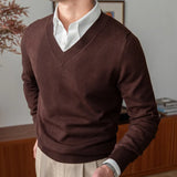 Threebooy Fall Solid Color Business Leisure Herren Pullover Knitted Long Sleeved V-Neck Knit Men's Slim Pull Homme Fashion Sweater