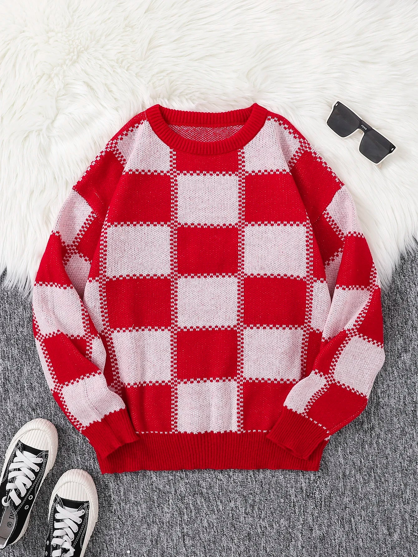 Threebooy New Popular Autumn Winter Plaid Jacquard Pattern Pullover Sweater Casual Round Neck Contrast Color Knitted Men's Pullover