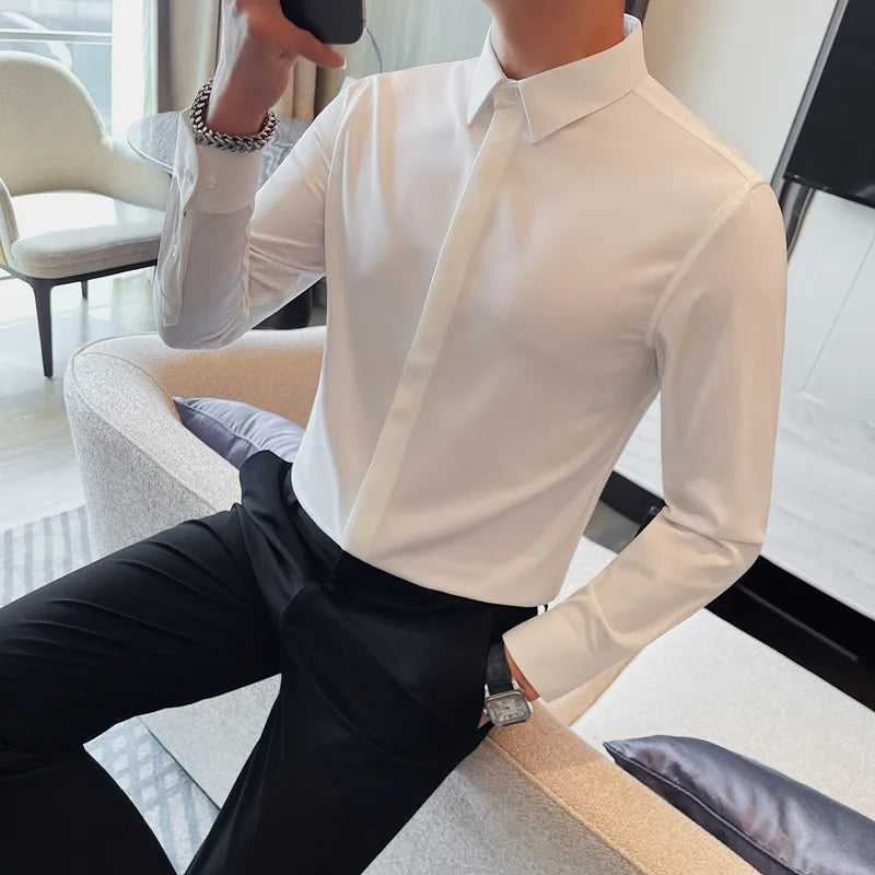 Threebooy Clothing Men's Business Dress Shirts/Male Slim Fit Fashion High Quality Casual Shirts/Men Long Sleeve Shirts 3XL-M