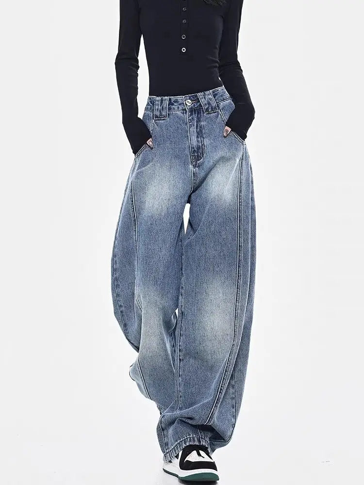 Threebooy 2025 Spring Men and Women Trendy Personalized Straight Tube Washed Curved Knife Jeans Couple Loose Hip Hop Casual Pants y2k
