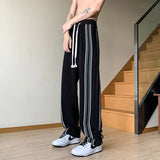 Threebooy Straight Summer Trousers Men's Sweatpants Goth Thin Striped Male Sports Pants Streetwear Loose Korean Popular Clothes Slacks