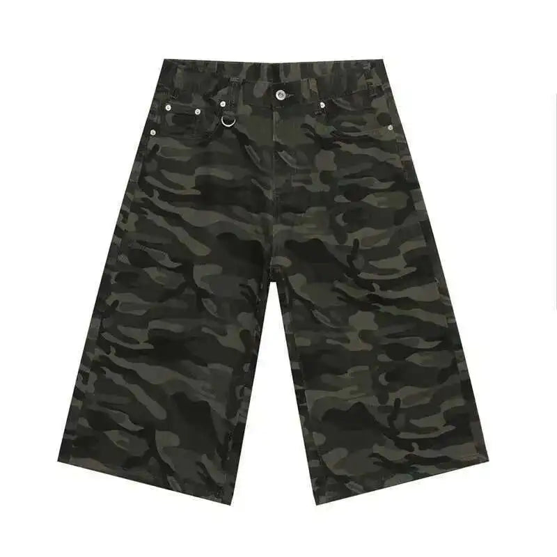 Threebooy  American Style Men's Shorts Camouflage Calf-Length Pants Straight Wide Leg Male Short Jeans Summer Fashion Bottom