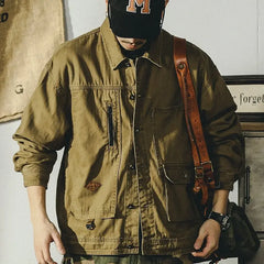 Threebooy American Workwear Retro Denim Jacket Korean Style Men Fashion Spring Autumn Loose Casual Amei Kaji Tough Guy Hunting Jacket Men