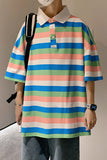 Threebooy Striped Print POLO Shirts Fashion Summer Men Clothes Thin Classic Lapel Tops Cotton Oversize Loose Short Sleeve T-Shirt S-3XL