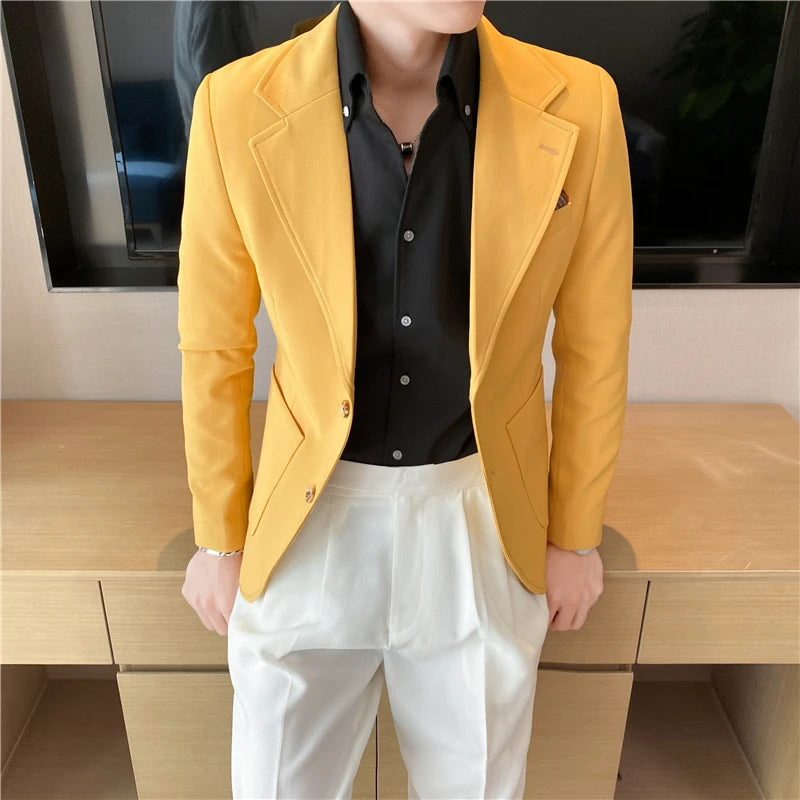 Threebooy  High Quality Korean Slim Fit Blazer Jackets Men Clothing Simple Two Buttons Business Formal Wear Casual Suit Coats 3XL-S