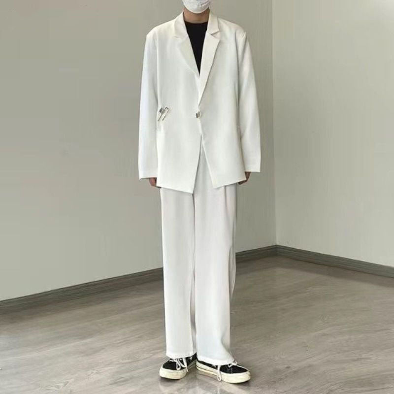 Threebooy Casual Suit Jacket Men's Spring Summer Blazers Solid Color Long Sleeves Turndown Collar Pockets One Button Tops Jackets