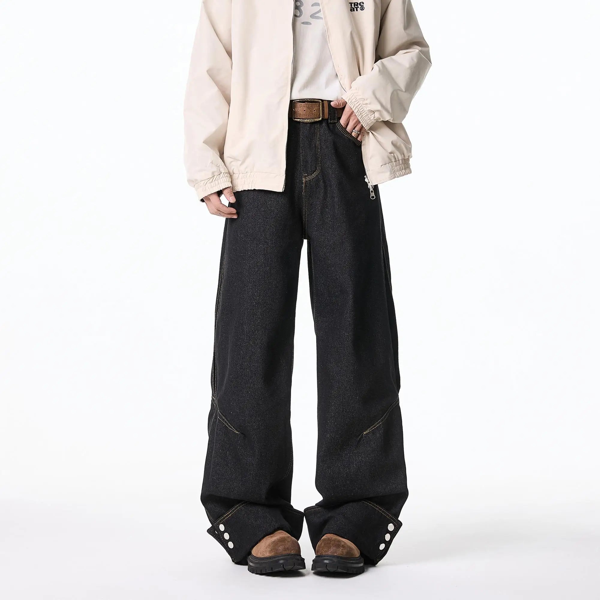 Threebooy  Floor jeans men Wide Leg Denim Pants Baggy Low Waist Boyfriend Jeans Personality design Loose Fit Jeans Cyber Grunge Streetwear