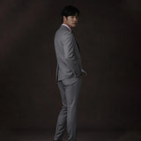 Threebooy Premium Sharkskin Light Gray Suit: Stylish and Sophisticated Men's Formal Wear with Wool and Half-Linen Lining