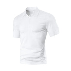 Threebooy  New Men's Clothing Products European and American Summer Thin Solid Short-sleeved Imitation Thread Small Checkered Lapel Shirt
