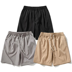 Threebooy  Men's Solid Color Casual Shorts Elastic Waist Loose Streetwear Breathable Summer New Daily Fashion Sportswear