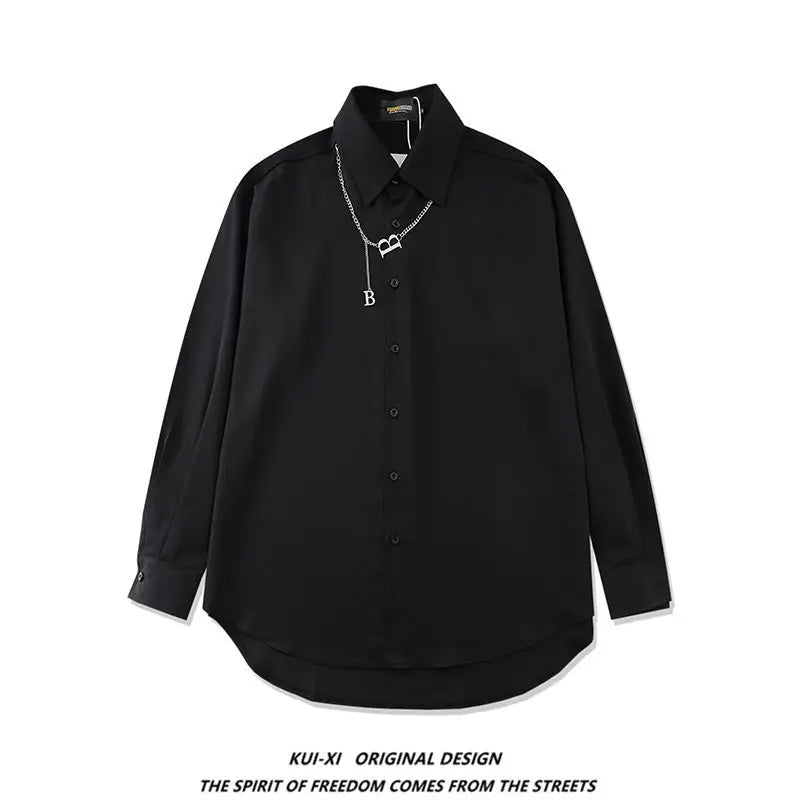 Threebooy Original Niche Necklace Short-sleeved Shirt Trend Oversize Street Simple Button Up Couples Lapel Shirt Men Summer Streetwear
