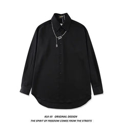 Threebooy Original Niche Necklace Short-sleeved Shirt Trend Oversize Street Simple Button Up Couples Lapel Shirt Men Summer Streetwear