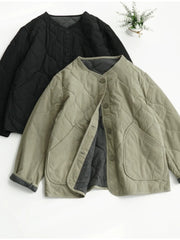 Threebooy Lightweight Long Sleeved Padded Jacket for Men Women Loose Casual Japanese Retro Single Breasted Clip on Cotton Short Parkas