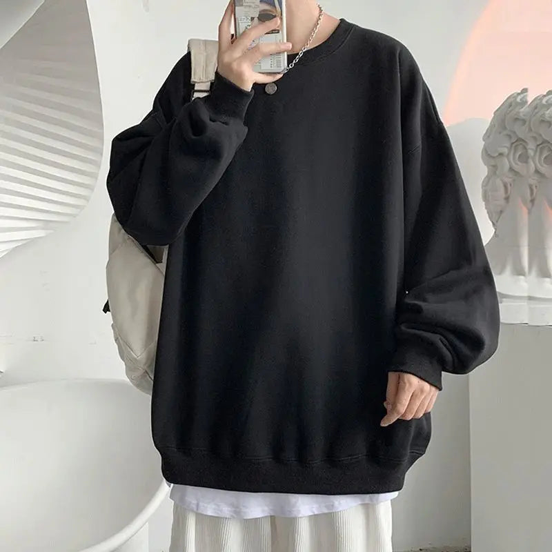 Threebooy Spring Autumn Heavyweight Trendy Brand Long-sleeved T-shirt Men's Velvet Thickened Top Loose Sports Bottoming Youth Sweatshirt