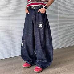 Threebooy  Summer New Men's Solid Color Scimitar Wide Leg Jeans American Retro Fashion Trend Casual Simple Loose Niche Men's Bottoms