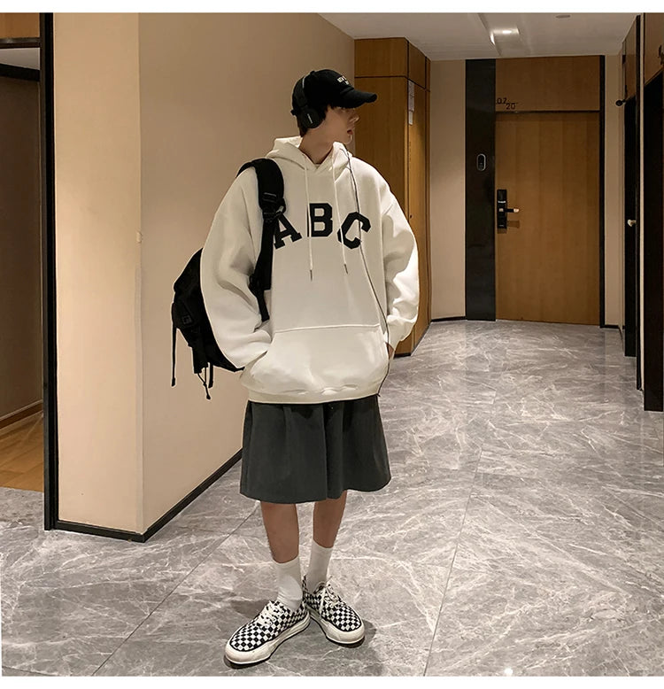 Threebooy Letter Print ABC Men's Hoodies 2025 Autumn new sudadera hombre Korean Fashion Harajuku Pullover Hip Hop Long Sleeve Hooded